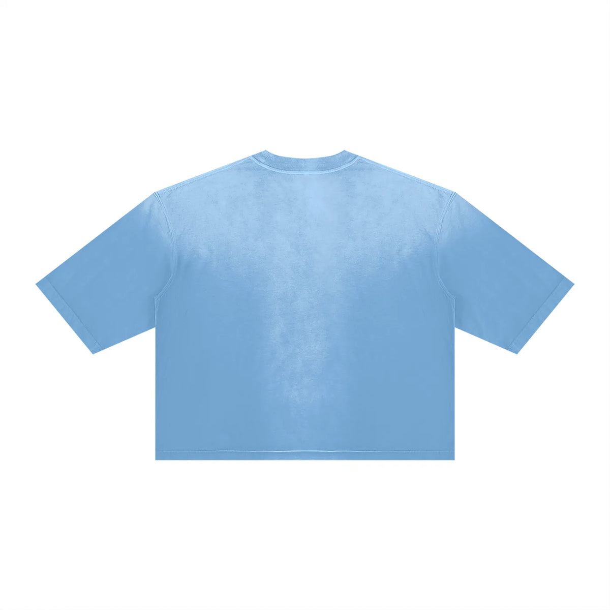 Back view of the Azurri Female Vintage Boxy T-Shirt in soft blue, showcasing its relaxed fit and minimalist design by ODMPOD.