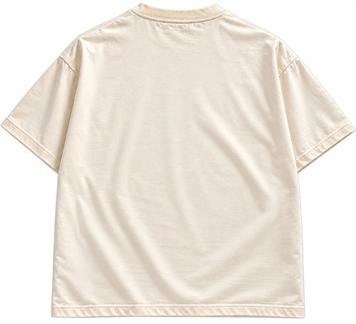 Back view of the AZURRI FIREMAN OVERSIZED TEE featuring a soft cream color and relaxed fit by Azurri Clothing.