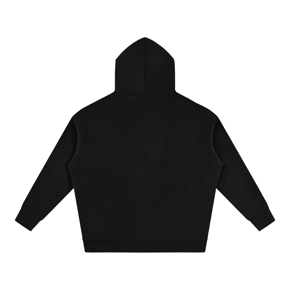 Back view of a solid black AZURRI ICE ATTACK HOODIE featuring a spacious hood and relaxed fit by ODMPOD.