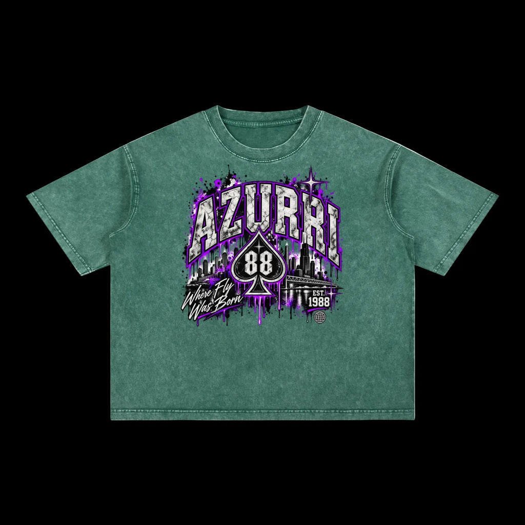 Distinctive green oversized Azurri Jesus Shuttlesworth T-Shirt featuring bold graphic print by ODMPOD.