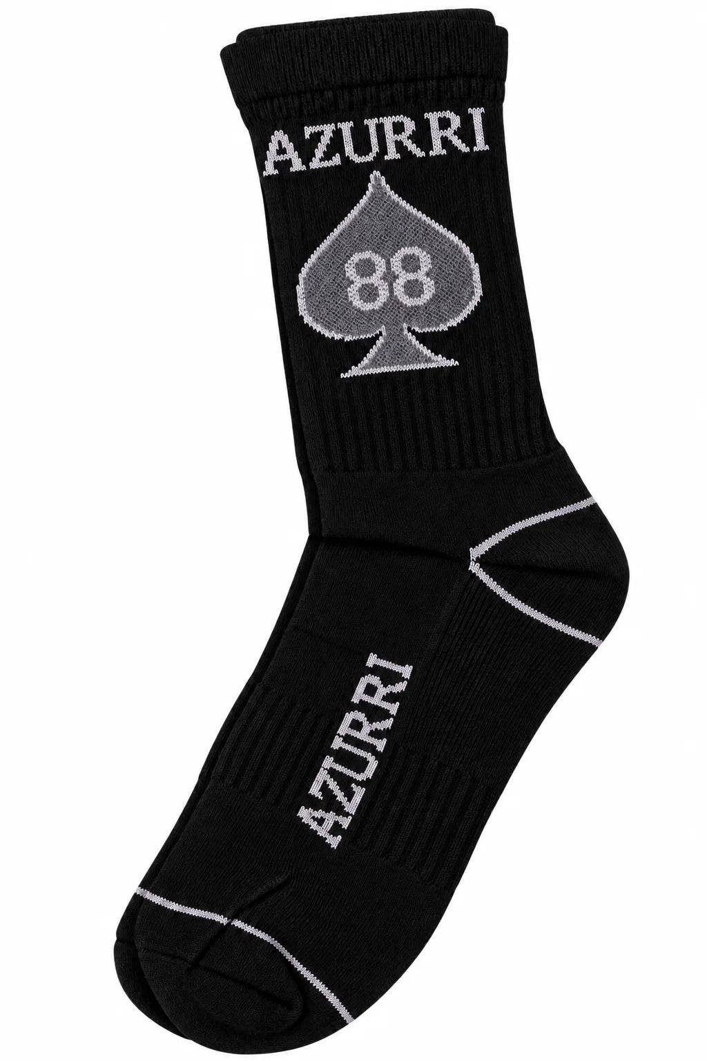 Black AZURRI MATCHING SOCKS featuring a spade design and logo, highlighting a stylish and bold look by Azurri Clothing.