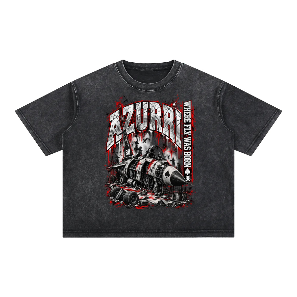 Black mineral wash boxy cotton T-shirt featuring bold graphics and text design, Azurri Mineral Wash Boxy Cotton T-Shirt by OD