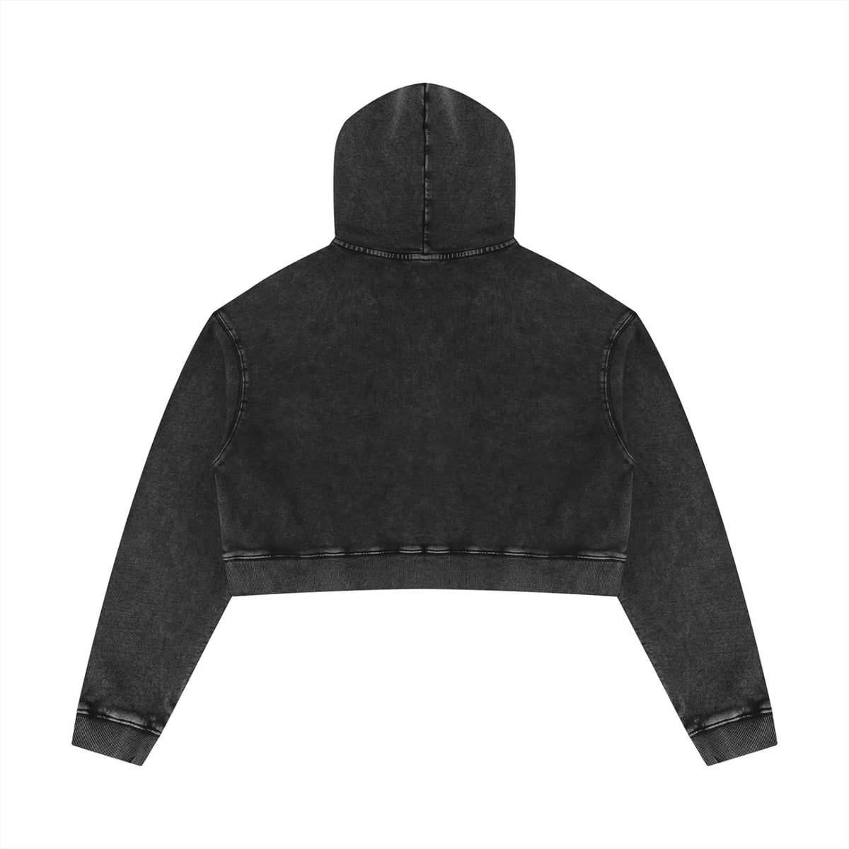 Back view of the Azurri Women’s Falling Plane Crop Hoodie in black, showcasing its cropped style and textured fabric by ODMPO