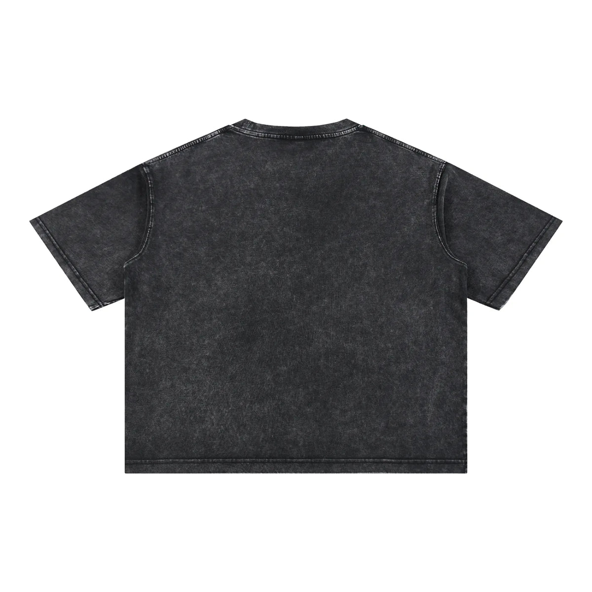 Back view of the AZURRI LOGO FRENZY BOXY T-SHIRT in deep black denim, showcasing its unique texture and style by ODMPOD.